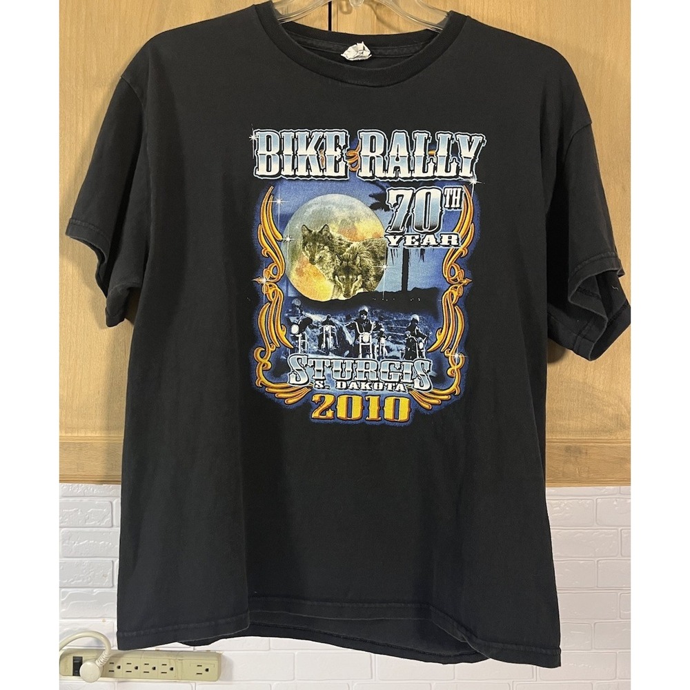 Harley Davidson SS T Shirt Lg Bike‎ 2010 Rally 70th Year Black